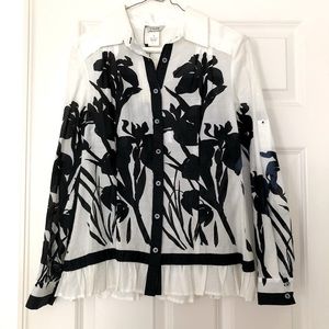 Brush stroke floral silk cotton blouse